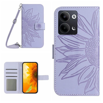 HT04 Skin Feel Sun Flower Embossed Flip Leather Phone Case with Lanyard, For OPPO Reno9 / Reno9 Pro, For OPPO Reno9 Pro+