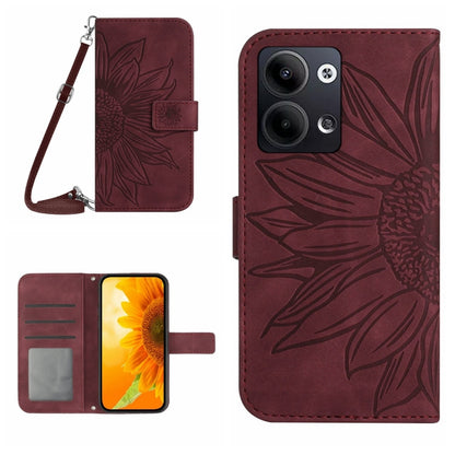 HT04 Skin Feel Sun Flower Embossed Flip Leather Phone Case with Lanyard, For OPPO Reno9 / Reno9 Pro, For OPPO Reno9 Pro+