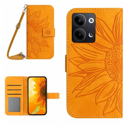HT04 Skin Feel Sun Flower Embossed Flip Leather Phone Case with Lanyard, For OPPO Reno9 / Reno9 Pro, For OPPO Reno9 Pro+