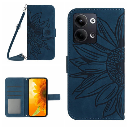 HT04 Skin Feel Sun Flower Embossed Flip Leather Phone Case with Lanyard, For OPPO Reno9 / Reno9 Pro, For OPPO Reno9 Pro+