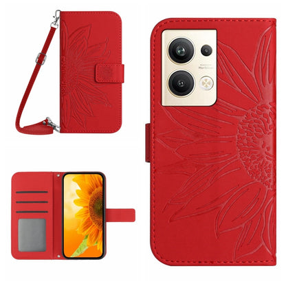 HT04 Skin Feel Sun Flower Embossed Flip Leather Phone Case with Lanyard, For OPPO Reno9 / Reno9 Pro, For OPPO Reno9 Pro+