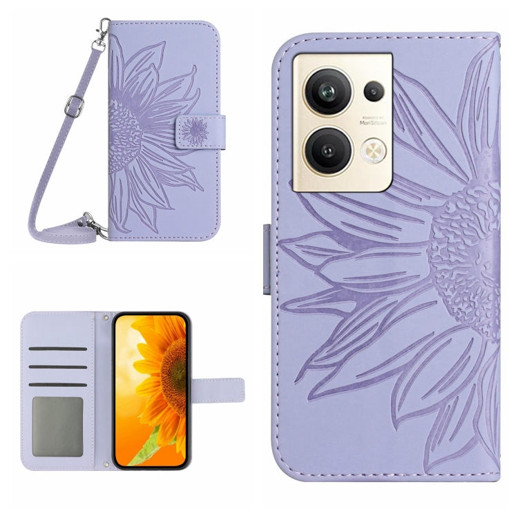 HT04 Skin Feel Sun Flower Embossed Flip Leather Phone Case with Lanyard, For OPPO Reno9 / Reno9 Pro, For OPPO Reno9 Pro+