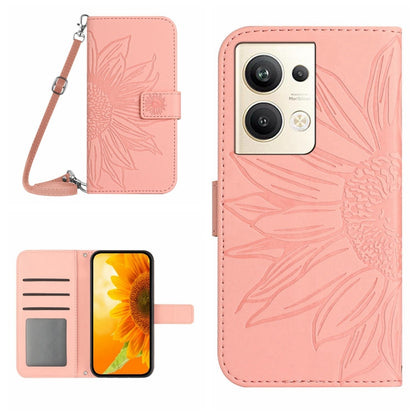HT04 Skin Feel Sun Flower Embossed Flip Leather Phone Case with Lanyard, For OPPO Reno9 / Reno9 Pro, For OPPO Reno9 Pro+