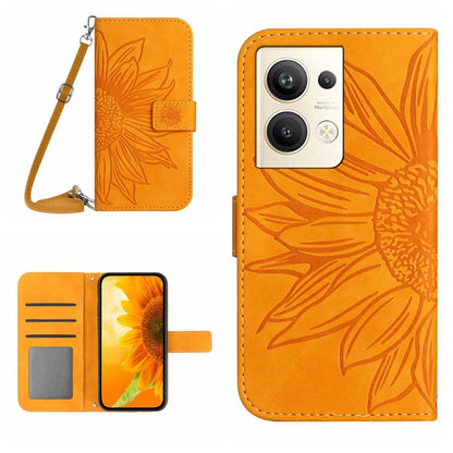 HT04 Skin Feel Sun Flower Embossed Flip Leather Phone Case with Lanyard, For OPPO Reno9 / Reno9 Pro, For OPPO Reno9 Pro+