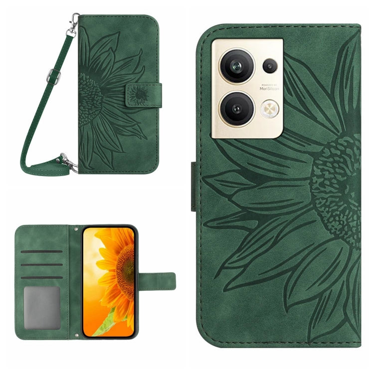 HT04 Skin Feel Sun Flower Embossed Flip Leather Phone Case with Lanyard, For OPPO Reno9 / Reno9 Pro, For OPPO Reno9 Pro+