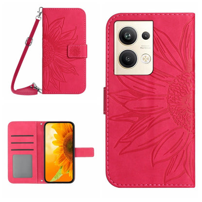 HT04 Skin Feel Sun Flower Embossed Flip Leather Phone Case with Lanyard, For OPPO Reno9 / Reno9 Pro, For OPPO Reno9 Pro+