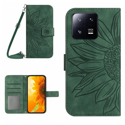 HT04 Skin Feel Sun Flower Embossed Flip Leather Phone Case with Lanyard, For Xiaomi 13, For Xiaomi 13 Pro