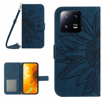 HT04 Skin Feel Sun Flower Embossed Flip Leather Phone Case with Lanyard, For Xiaomi 13, For Xiaomi 13 Pro