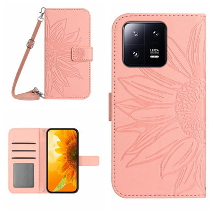 HT04 Skin Feel Sun Flower Embossed Flip Leather Phone Case with Lanyard, For Xiaomi 13, For Xiaomi 13 Pro