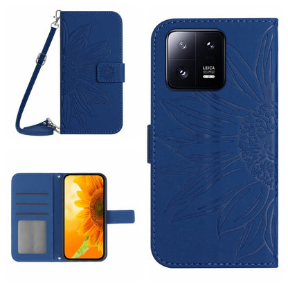 HT04 Skin Feel Sun Flower Embossed Flip Leather Phone Case with Lanyard, For Xiaomi 13, For Xiaomi 13 Pro
