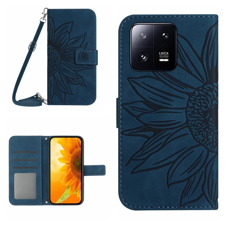 HT04 Skin Feel Sun Flower Embossed Flip Leather Phone Case with Lanyard, For Xiaomi 13, For Xiaomi 13 Pro