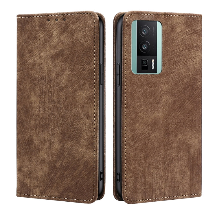 RFID Anti-theft Brush Magnetic Leather Phone Case, For Xiaomi Redmi K60 / K60 Pro, For Honor 80 GT, For OnePlus 11