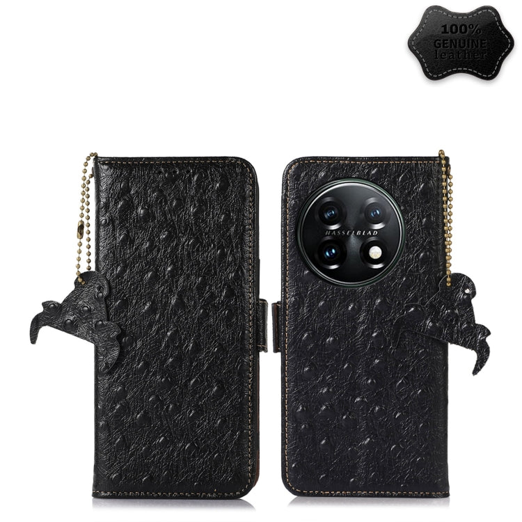 Ostrich Pattern Genuine Leather RFID Phone Case, For OnePlus 11 5G