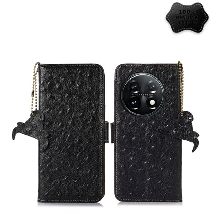 Ostrich Pattern Genuine Leather RFID Phone Case, For OnePlus 11 5G