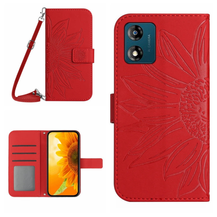 HT04 Skin Feel Sun Flower Embossed Flip Leather Phone Case with Lanyard, For Motorola Moto E13 4G, For Motorola Edge+ 2023
