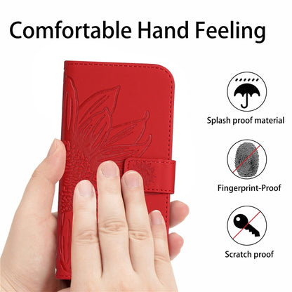 HT04 Skin Feel Sun Flower Embossed Flip Leather Phone Case with Lanyard, For Motorola Moto E13 4G, For Motorola Edge+ 2023