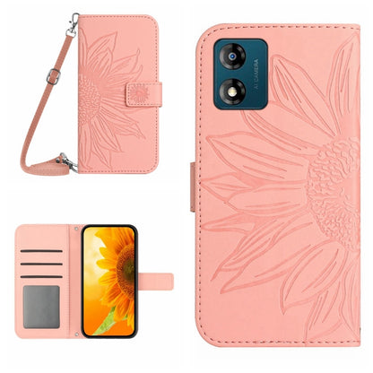 HT04 Skin Feel Sun Flower Embossed Flip Leather Phone Case with Lanyard, For Motorola Moto E13 4G, For Motorola Edge+ 2023