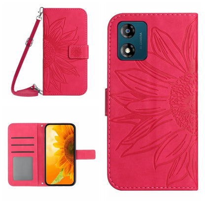 HT04 Skin Feel Sun Flower Embossed Flip Leather Phone Case with Lanyard, For Motorola Moto E13 4G, For Motorola Edge+ 2023