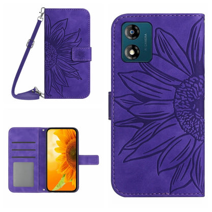 HT04 Skin Feel Sun Flower Embossed Flip Leather Phone Case with Lanyard, For Motorola Moto E13 4G, For Motorola Edge+ 2023