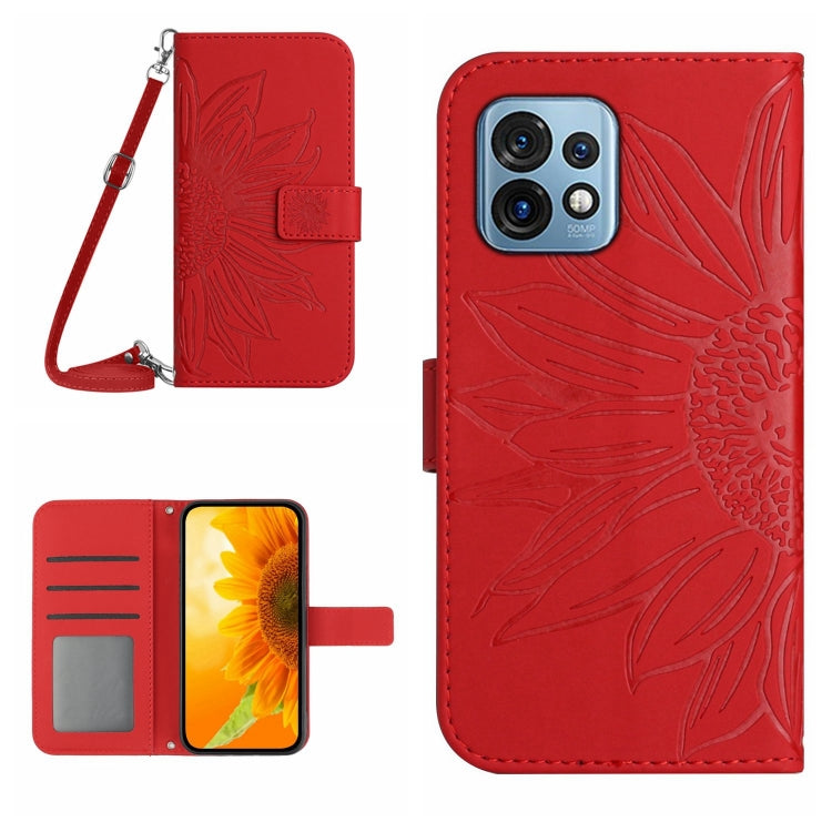 HT04 Skin Feel Sun Flower Embossed Flip Leather Phone Case with Lanyard, For Motorola Moto E13 4G, For Motorola Edge+ 2023