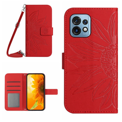 HT04 Skin Feel Sun Flower Embossed Flip Leather Phone Case with Lanyard, For Motorola Moto E13 4G, For Motorola Edge+ 2023