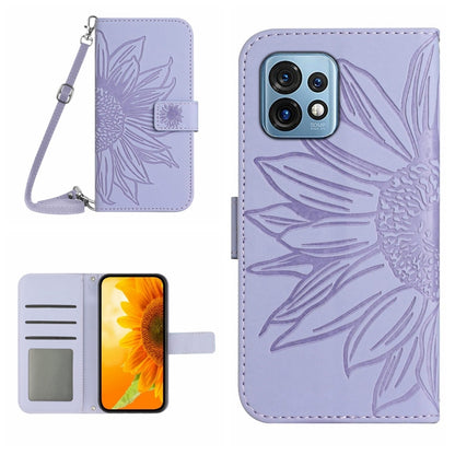 HT04 Skin Feel Sun Flower Embossed Flip Leather Phone Case with Lanyard, For Motorola Moto E13 4G, For Motorola Edge+ 2023