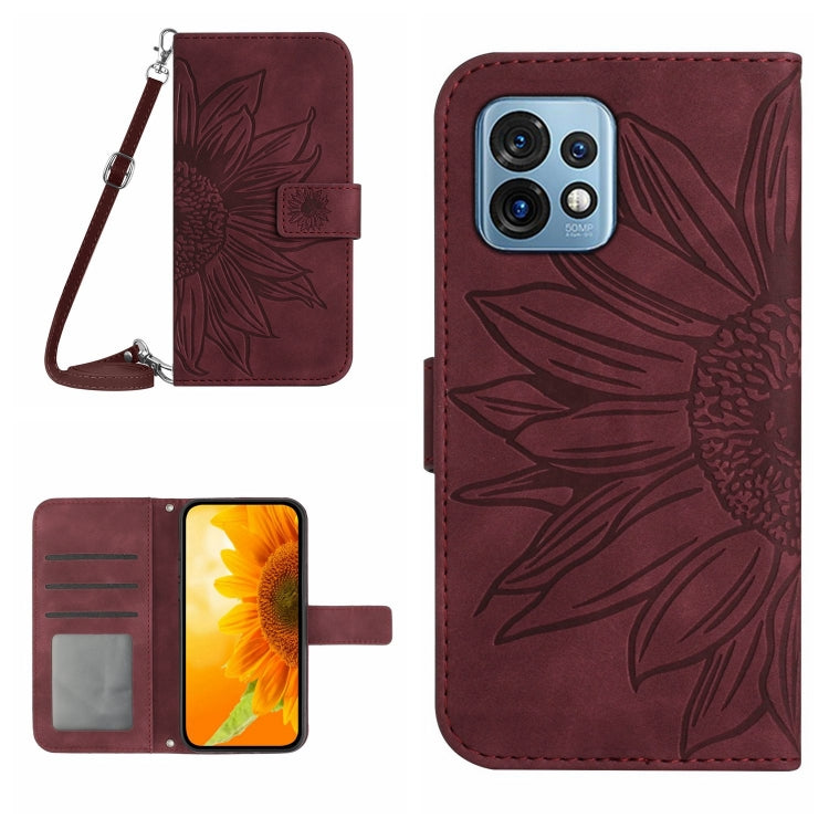 HT04 Skin Feel Sun Flower Embossed Flip Leather Phone Case with Lanyard, For Motorola Moto E13 4G, For Motorola Edge+ 2023