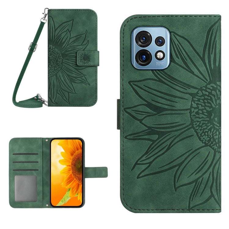 HT04 Skin Feel Sun Flower Embossed Flip Leather Phone Case with Lanyard, For Motorola Moto E13 4G, For Motorola Edge+ 2023