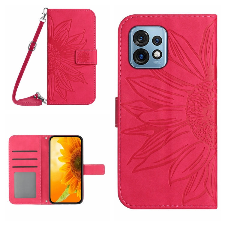 HT04 Skin Feel Sun Flower Embossed Flip Leather Phone Case with Lanyard, For Motorola Moto E13 4G, For Motorola Edge+ 2023