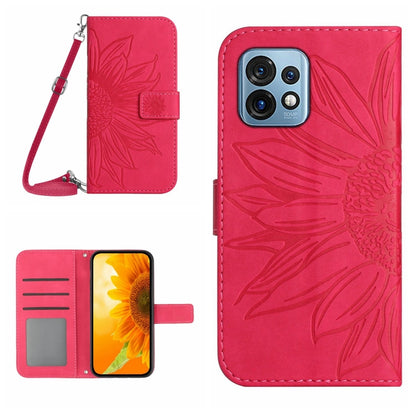 HT04 Skin Feel Sun Flower Embossed Flip Leather Phone Case with Lanyard, For Motorola Moto E13 4G, For Motorola Edge+ 2023