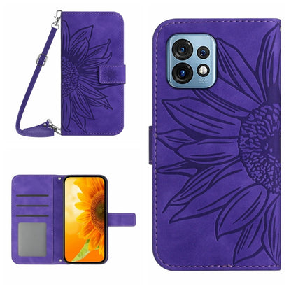 HT04 Skin Feel Sun Flower Embossed Flip Leather Phone Case with Lanyard, For Motorola Moto E13 4G, For Motorola Edge+ 2023