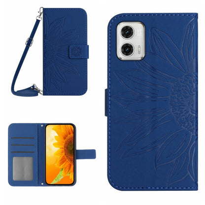 HT04 Skin Feel Sun Flower Embossed Flip Leather Phone Case with Lanyard, For Motorola Moto G73 5G, For OPPO A58 5G/A78 5G