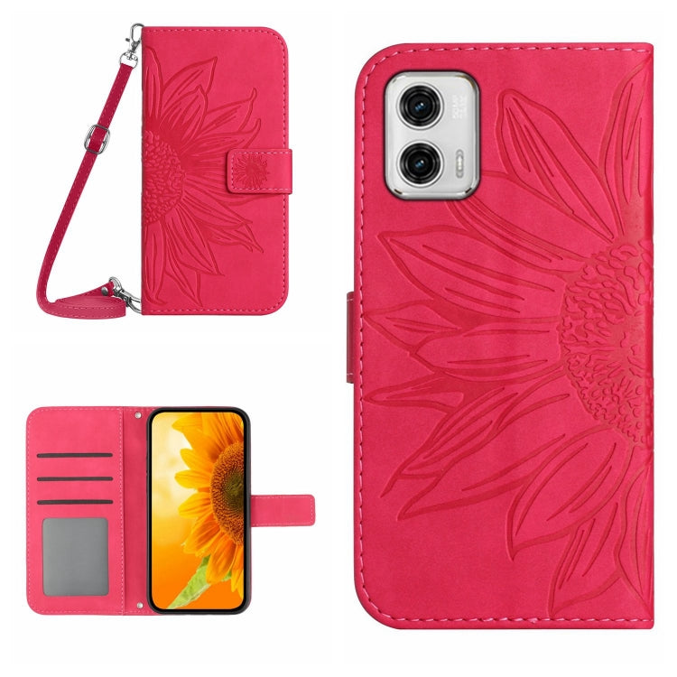 HT04 Skin Feel Sun Flower Embossed Flip Leather Phone Case with Lanyard, For Motorola Moto G73 5G, For OPPO A58 5G/A78 5G
