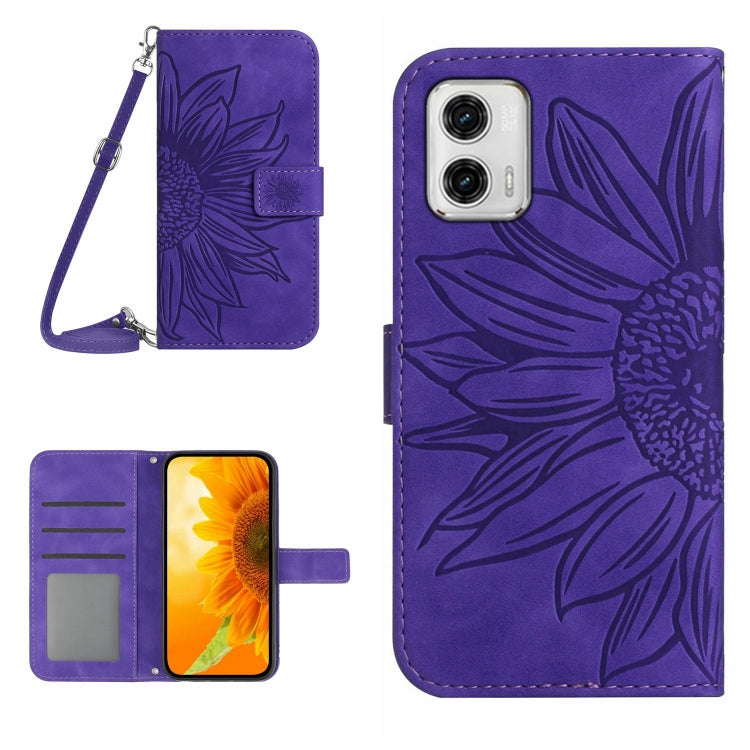 HT04 Skin Feel Sun Flower Embossed Flip Leather Phone Case with Lanyard, For Motorola Moto G73 5G, For OPPO A58 5G/A78 5G