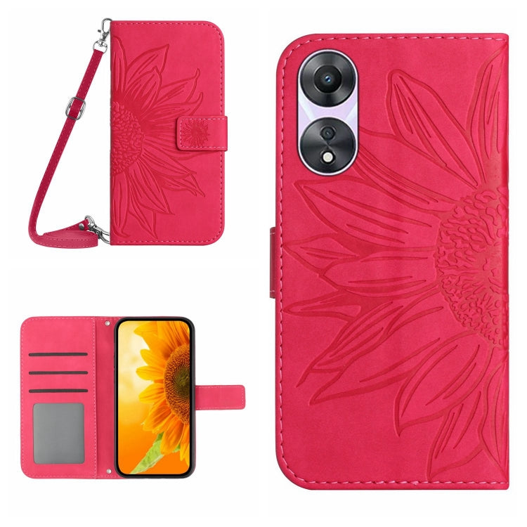 HT04 Skin Feel Sun Flower Embossed Flip Leather Phone Case with Lanyard, For OPPO Reno8 T 4G, For TCL 40 SE