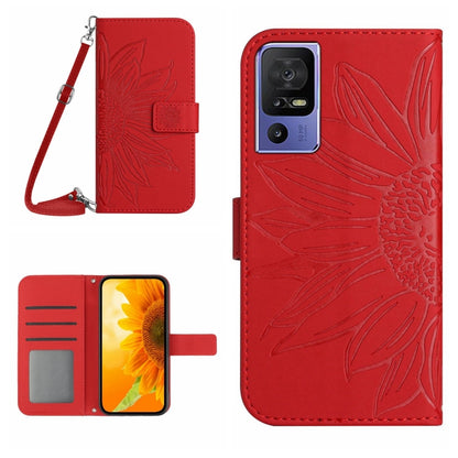 HT04 Skin Feel Sun Flower Embossed Flip Leather Phone Case with Lanyard, For OPPO Reno8 T 4G, For TCL 40 SE