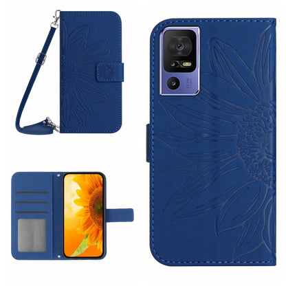 HT04 Skin Feel Sun Flower Embossed Flip Leather Phone Case with Lanyard, For OPPO Reno8 T 4G, For TCL 40 SE