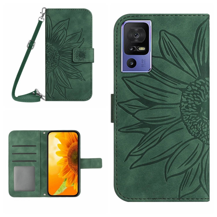 HT04 Skin Feel Sun Flower Embossed Flip Leather Phone Case with Lanyard, For OPPO Reno8 T 4G, For TCL 40 SE