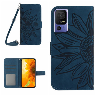 HT04 Skin Feel Sun Flower Embossed Flip Leather Phone Case with Lanyard, For OPPO Reno8 T 4G, For TCL 40 SE