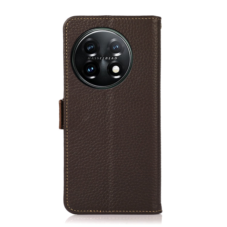 KHAZNEH Side-Magnetic Litchi Genuine Leather RFID Phone Case, For OnePlus 11