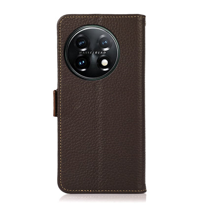 KHAZNEH Side-Magnetic Litchi Genuine Leather RFID Phone Case, For OnePlus 11