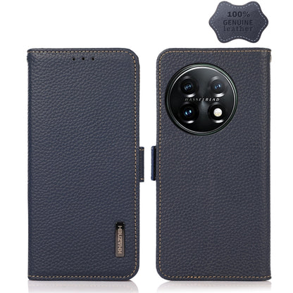 KHAZNEH Side-Magnetic Litchi Genuine Leather RFID Phone Case, For OnePlus 11