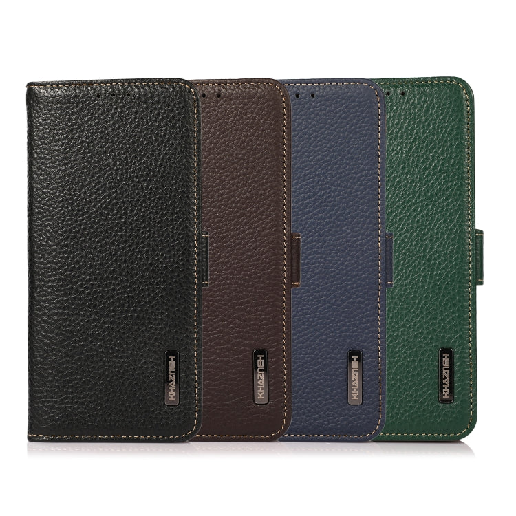 KHAZNEH Side-Magnetic Litchi Genuine Leather RFID Phone Case, For OnePlus 11