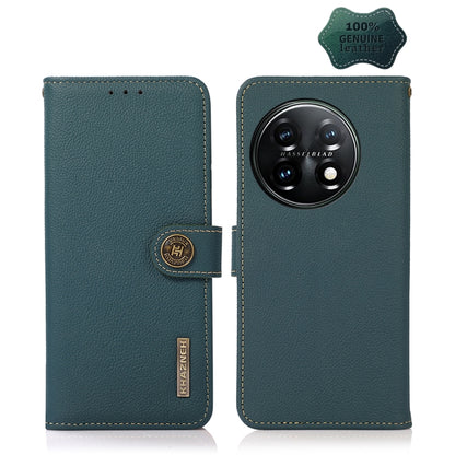 KHAZNEH Custer Texture RFID Genuine Leather Phone Case, For OnePlus 11