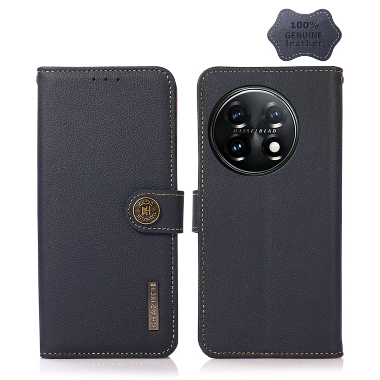 KHAZNEH Custer Texture RFID Genuine Leather Phone Case, For OnePlus 11