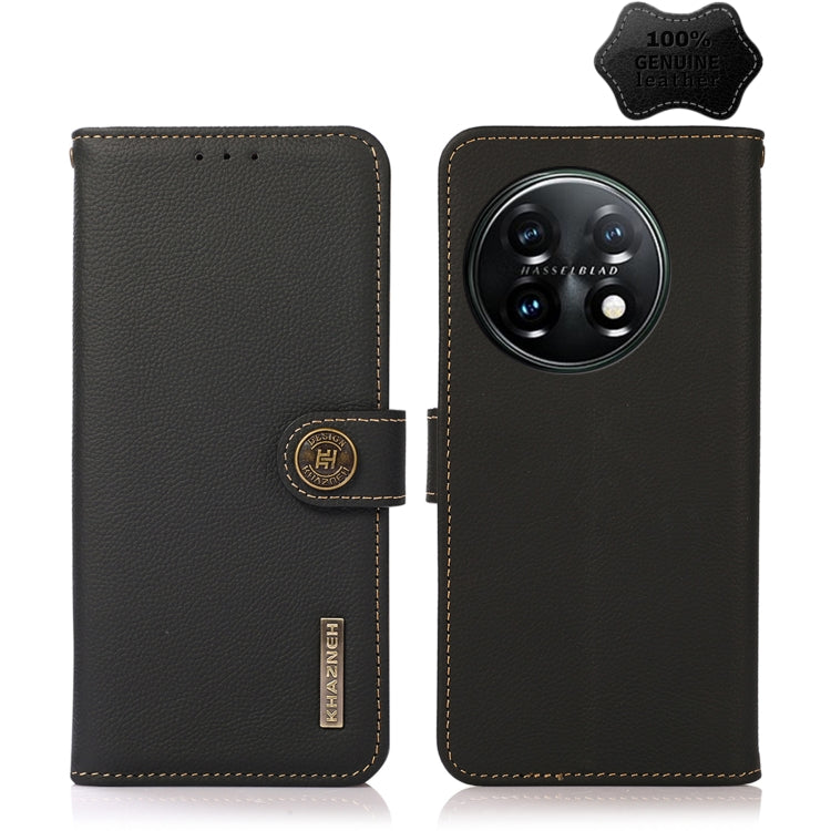 KHAZNEH Custer Texture RFID Genuine Leather Phone Case, For OnePlus 11