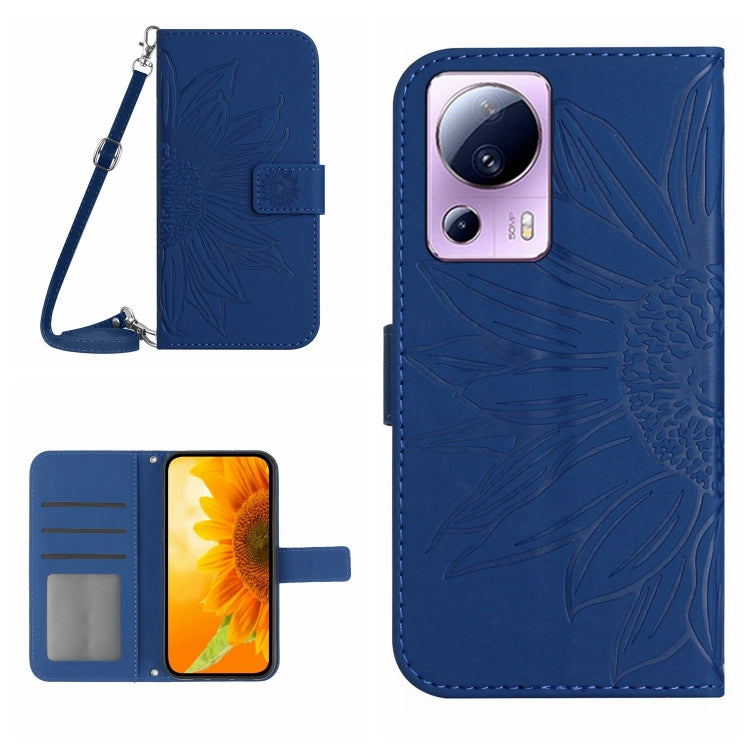 HT04 Skin Feel Sun Flower Embossed Flip Leather Phone Case with Lanyard, For OPPO Reno8 T 5G/A1 Pro 5G, For Xiaomi 13 Lite