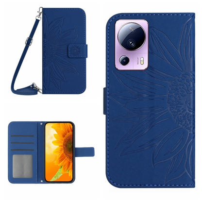 HT04 Skin Feel Sun Flower Embossed Flip Leather Phone Case with Lanyard, For OPPO Reno8 T 5G/A1 Pro 5G, For Xiaomi 13 Lite