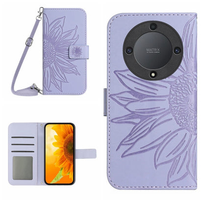 Skin Feel Sun Flower Embossed Flip Leather Phone Case with Lanyard, For Honor X9a 5G / Magic5 Lite, For Honor X5 4G