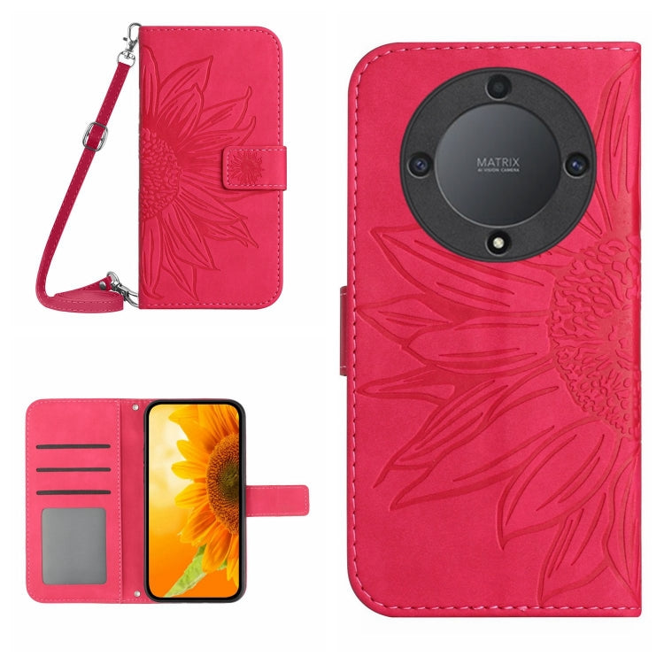 Skin Feel Sun Flower Embossed Flip Leather Phone Case with Lanyard, For Honor X9a 5G / Magic5 Lite, For Honor X5 4G